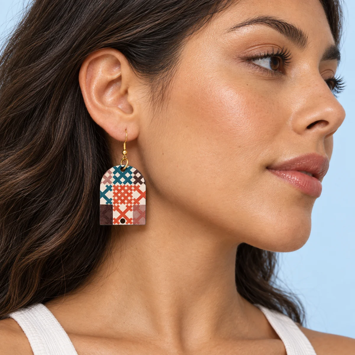 Orecchini Check cucito · Indossato