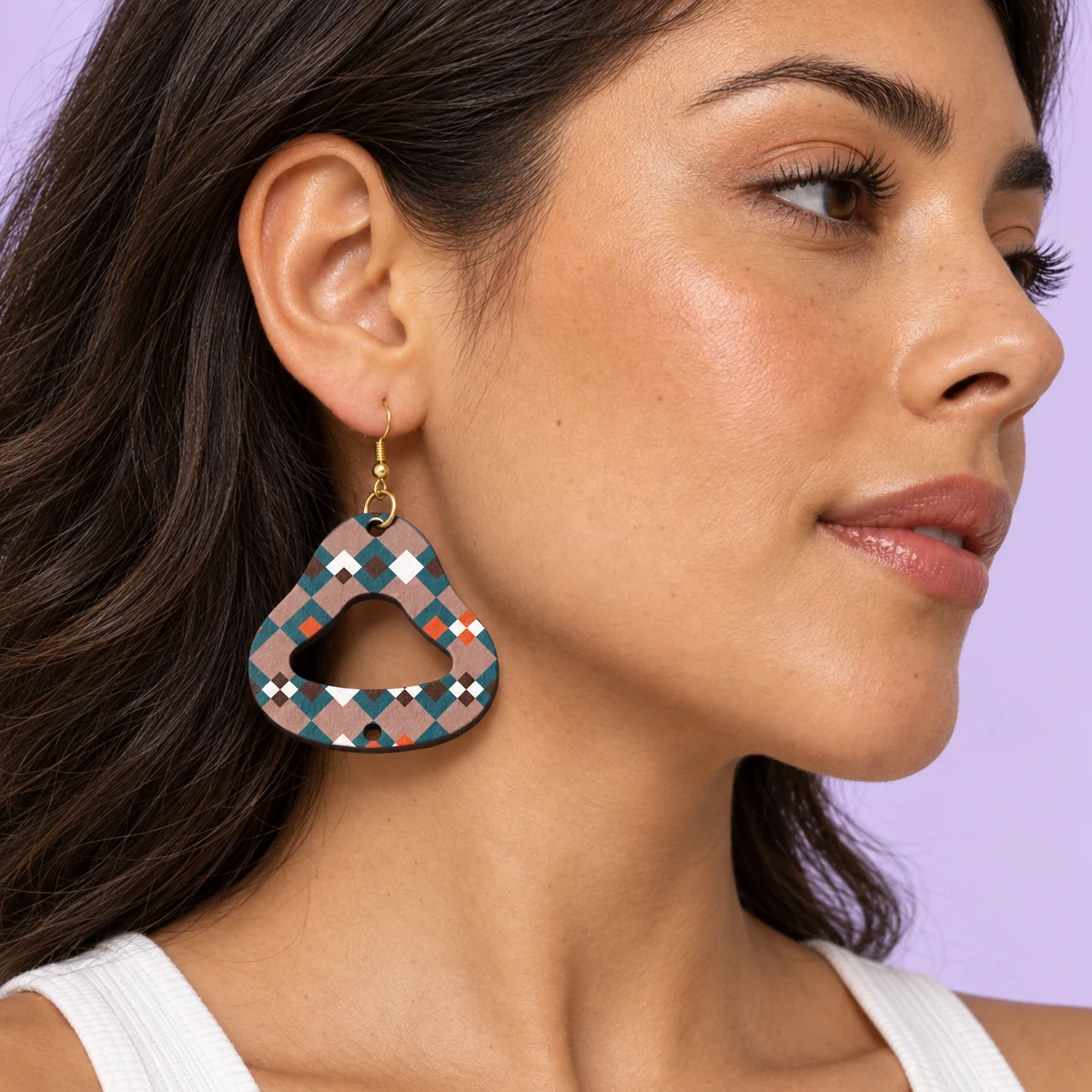 Orecchini Scacchi losanghe · Indossato