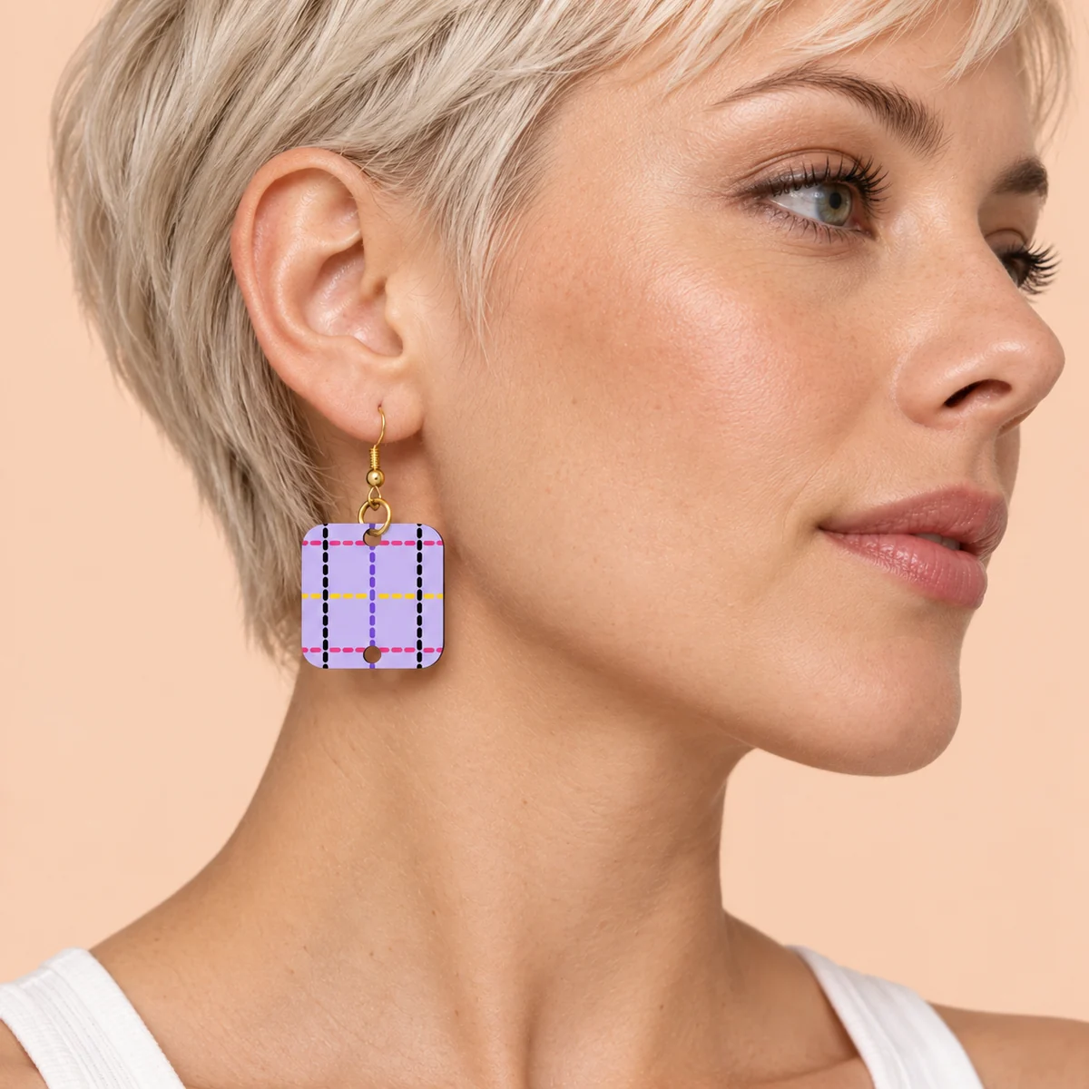 Orecchini Check cucito · Indossato