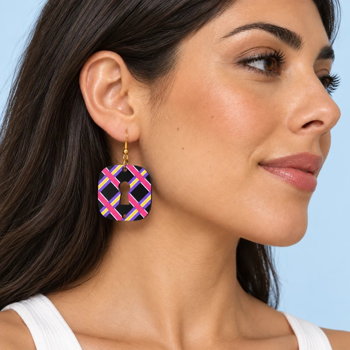 Orecchini Tartan diagonale · Indossato